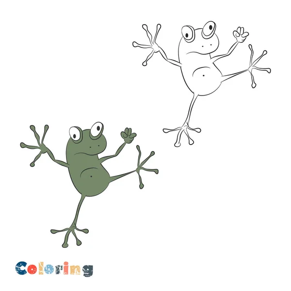 Sapo dos desenhos animados. Ilustração vetorial na forma de coloração e exemplo de cor . — Vetor de Stock