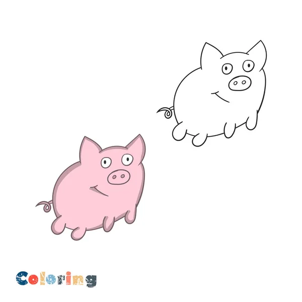 漫画の小さな豚。色や色の例の形でベクトルイラスト. — ストックベクタ