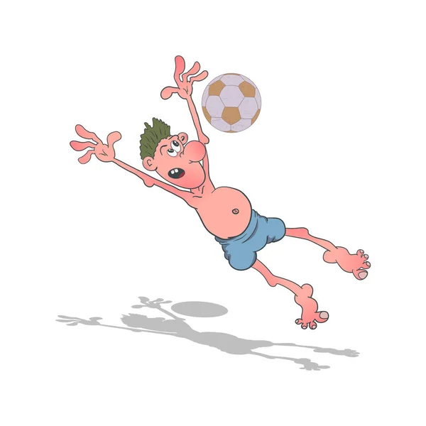 Cartoon goalkeeper łapie piłkę nożną. Ilustracja wektora. — Wektor stockowy