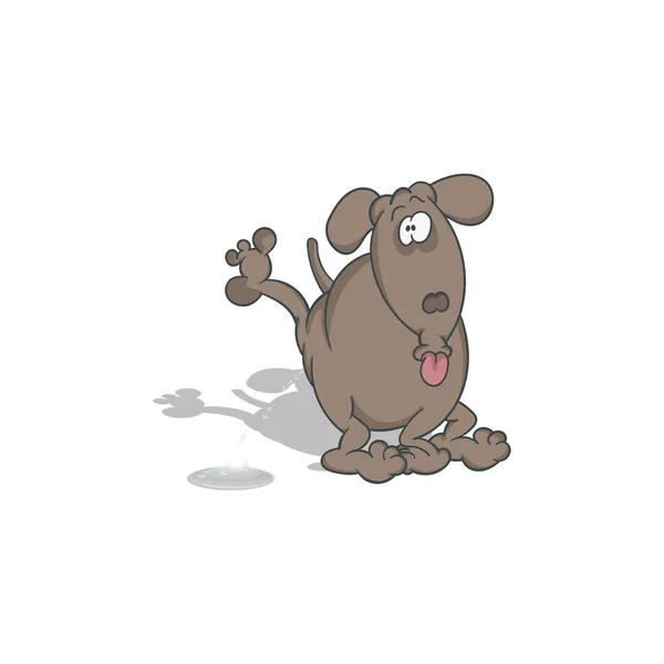 Perro de dibujos animados meando. Ilustración vectorial con sombra . — Vector de stock