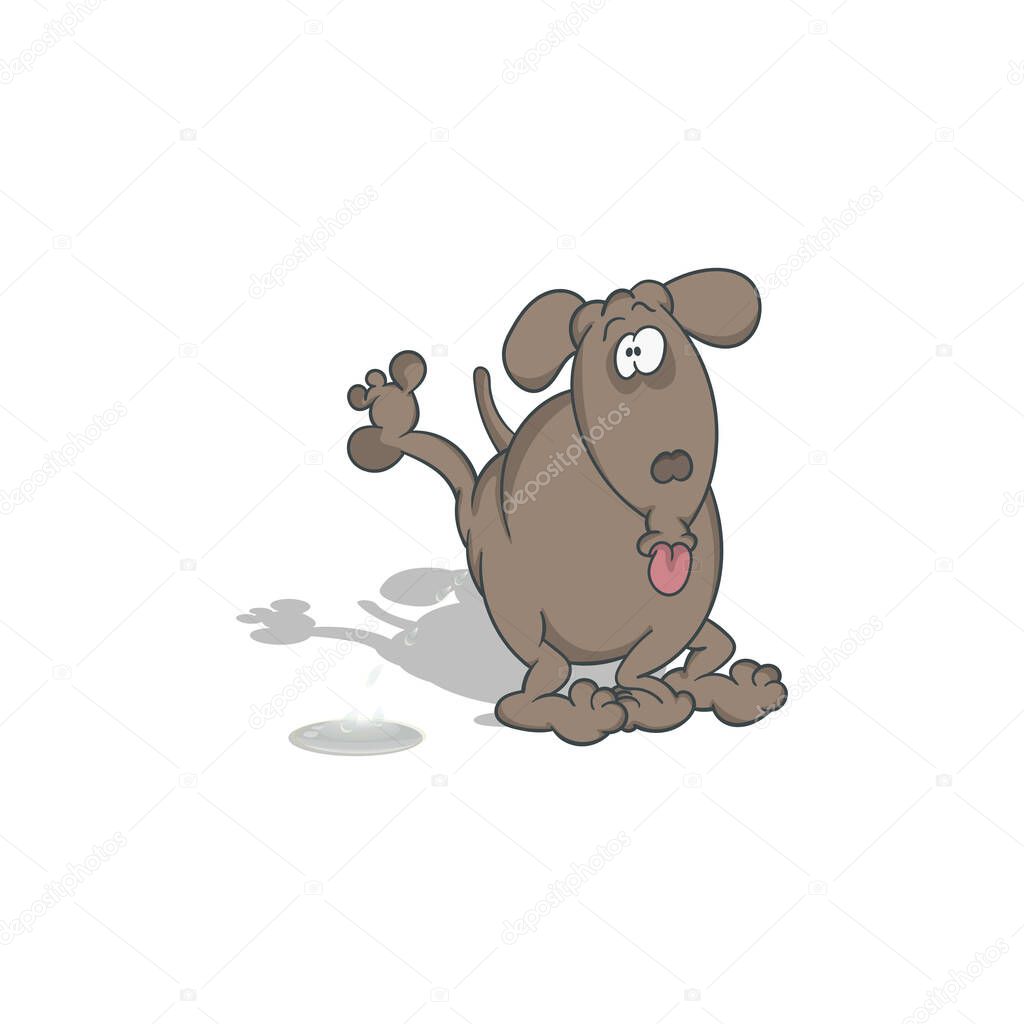 Cartoon dog pissing. Vector illustration with shadow.