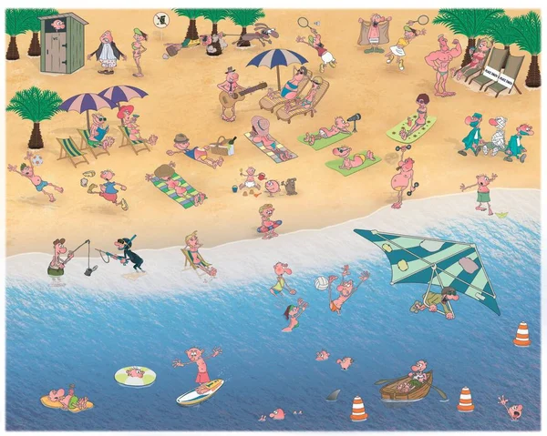 Güneşli bir sahilde tatil yapan insanlar...