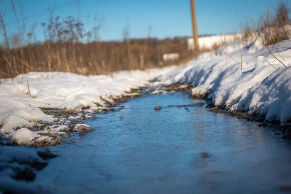 Zamrzlé Louže Polní Cestě — Stock fotografie
