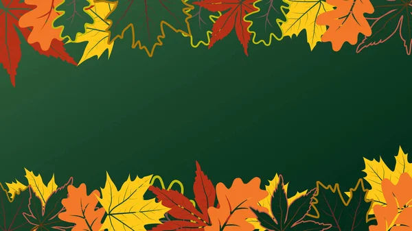 Fondo Otoño Con Hojas Rowan Roak Arce Otoñal Colorido Contorno — Vector de stock