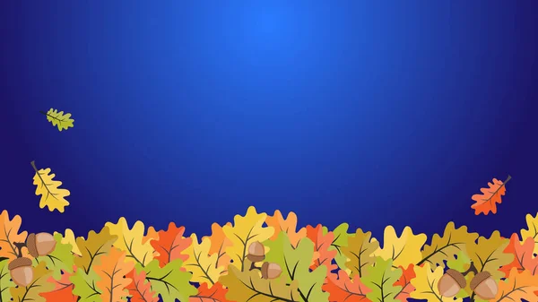 Val Achtergrond Met Kleurrijke Herfsteiken Bladeren Vector Banner Met Frames — Stockvector