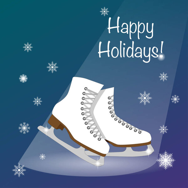 Зимние праздники. Зимний фон со снежинками. Зимнее спортивное фигурное катание. Новогодние или рождественские открытки, векторные плакаты
.