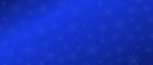 Fundo de Natal com flocos de neve grandes e pequenos em fundo azul. Banner de inverno com espaço de cópia . — Vetor de Stock
