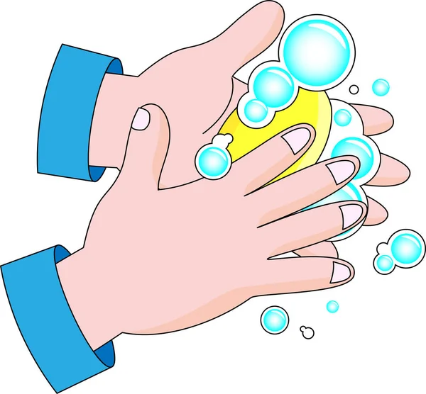 衛生だ 手を洗え 石鹸ときれいな水で手を洗う コロナウイルスCovid 19パンダから身を守る 漫画ベクトルイラスト — ストックベクタ