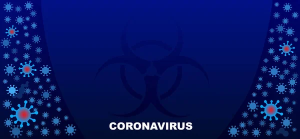 Coronavirus COVID-19 2019-nBrote de coV e influenza en fondo azul oscuro. Riesgo médico pandémico, inmunología, virología, concepto epidemiológico. Vector . — Vector de stock