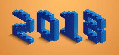 3D izometric yeni yıl sayısı. 3D izometric numarası 2018 Oluşturucu tuğla