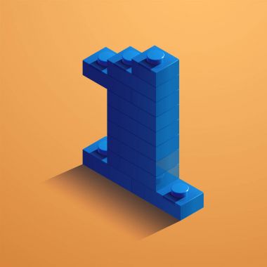 3D mavi numarası olan lego tuğla Sarı zemin üzerine. 3D altıncı