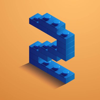 3D mavi ikinci lego tuğla Sarı zemin üzerine. 3D altıncı