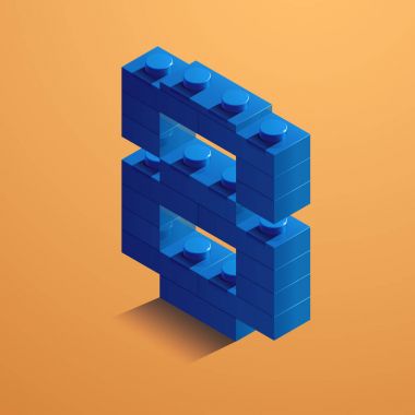 3D mavi sekiz numara lego tuğla Sarı zemin üzerine. 3D altıncı