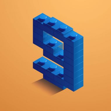 3D mavi sarı arka plan üzerinde numara 9 lego tuğla. 3D altıncı