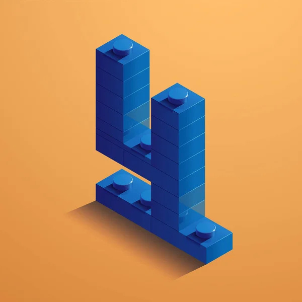 3D mavi dördüncü lego tuğla Sarı zemin üzerine. 3D altıncı