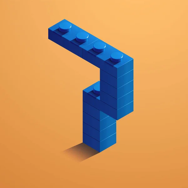Blaue Zahl Sieben Aus Legosteinen Auf Gelbem Hintergrund Nummer Sechs — Stockvektor