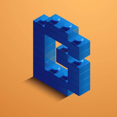3D izometrik harf B lego tuğla. lego blokları 3D izometrik plastik mektup