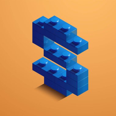 3D izometrik Harf S lego tuğla. lego blokları 3D izometrik plastik mektup