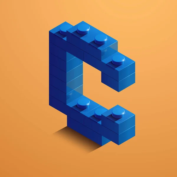 3D ισομετρική γράμμα C του αλφαβήτου από τουβλάκια lego. 3D ισομετρική πλαστικό γράμμα από lego μπλοκ — Διανυσματικό Αρχείο