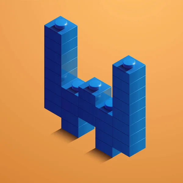 3d letra isométrica W del alfabeto de ladrillos lego. 3d isométrica carta de plástico de los bloques de lego — Vector de stock