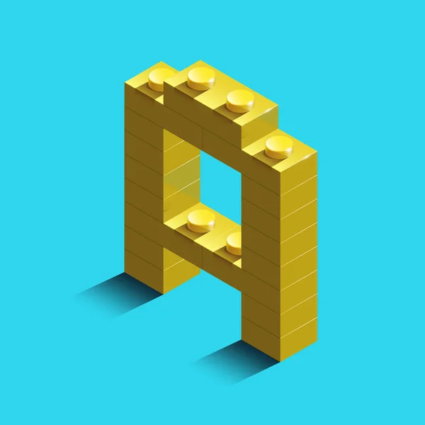 Gerçekçi altın 3d izometrik Oluşturucu tuğla alfabesi A harfi. Sarı 3d izometrik plastik mektup yapı taşları. Renkli karakter alfabe harf yazı tipi. 