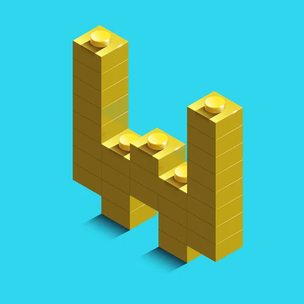 現実的なゴールド 3 d アイソ メトリック手紙 W 字のコンス トラクター ブロックから。黄色 3次元等尺性プラスチックの文字のビルディング ブロックから。カラフルな文字のアルファベット文字フォント. — ストックベクタ