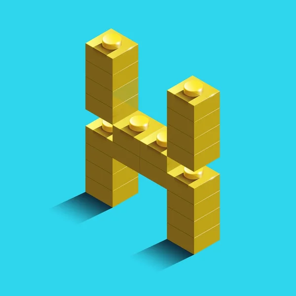 Χρυσό ρεαλιστική 3d ισομετρική γράμμα X του αλφαβήτου από τουβλάκια Lego κατασκευαστή. Κίτρινο 3d ισομετρική πλαστικό γράμμα από τα δομικά στοιχεία. Πολύχρωμο χαρακτήρα της γραμματοσειράς γράμμα του αλφαβήτου. — Διανυσματικό Αρχείο