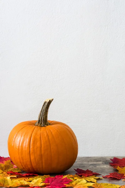 Pumpkin on rustic wooden table — Stock Photo, Image