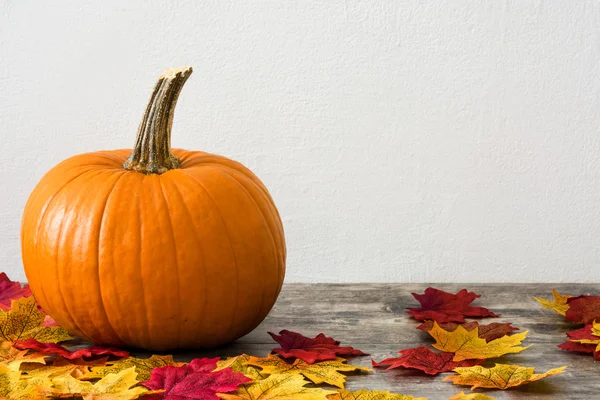 Pumpkin on rustic wooden table — Stock Photo, Image