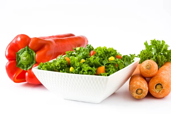 Salad kale dalam mangkuk dengan wortel, lada dan manis — Stok Foto