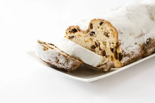 Christmas stollen. Traditional German Christmas dessert. — Stock Photo, Image