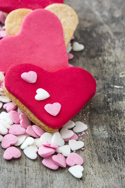 Valentine cookies with heart shape on wooden background.Copyspace — Stock Photo, Image