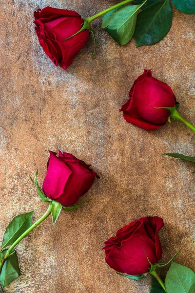 さびた背景に赤いバラ。愛の概念のバレンタインの日。Copyspace. — ストック写真