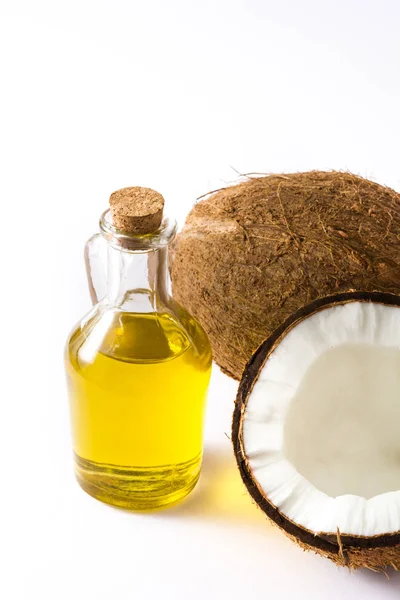 Óleo de coco isolado sobre fundo branco — Fotografia de Stock