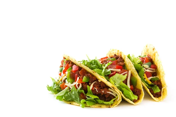 Taco tradizionale messicano con carne e verdure, isolato su sfondo bianco — Foto Stock