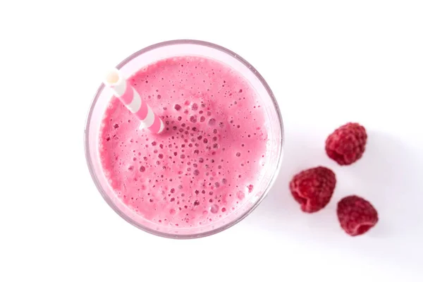 Raspberry smoothie isolated on white background.Top view — Stock Photo, Image