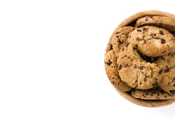 Csokoládé chip cookie-kat, tálba elszigetelt fehér background — Stock Fotó
