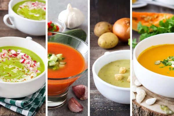 Collage of different soups — Stock Photo, Image