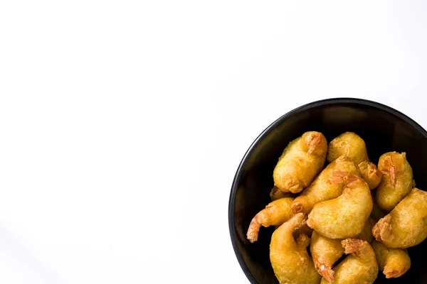 Camarones fritos en un tazón aislado sobre fondo blanco —  Fotos de Stock