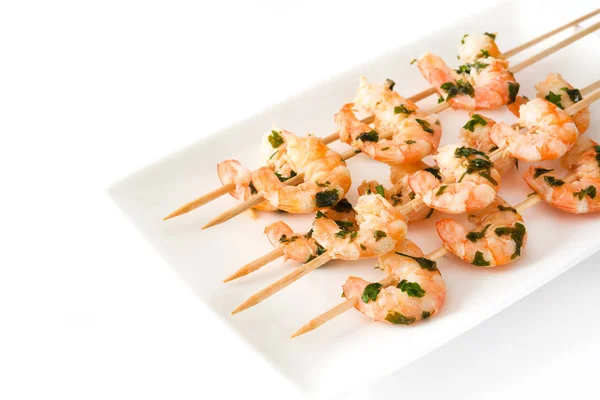 Shrimp skewers isolated on white background — Stock Photo, Image