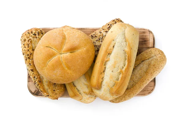 Blandade bröd isolerad på vit bakgrund. Ovanifrån — Stockfoto