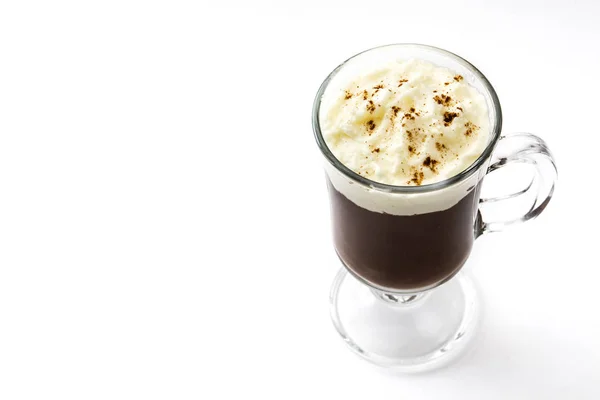 Irish coffee in glass isolated on white background