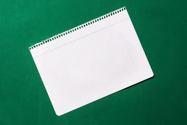 Hoja de cuaderno sobre fondo verde — Foto de Stock