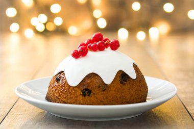 Noel pudding Noel ışık arka plan ile