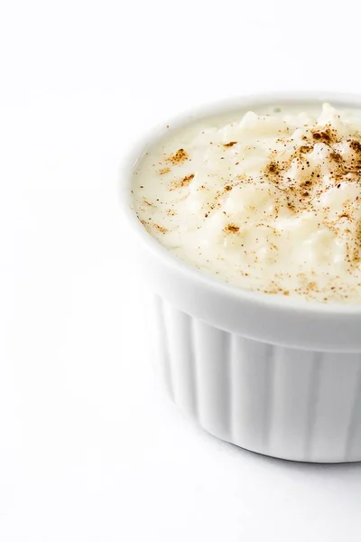Arroz con leche. Rice pudding with cinnamon isolated on white background — Stock Photo, Image