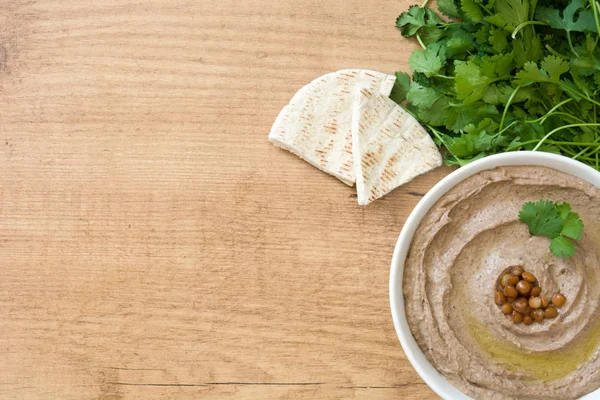 Mercimek humus ahşap kase. Üstten Görünüm tasarlamak