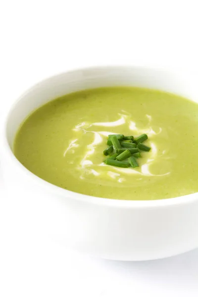 Zucchini-Suppe in Schüssel isoliert auf weißem Hintergrund — Stockfoto