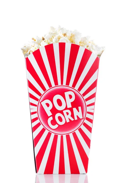 Popcorn Verpakking Gestreepte Geïsoleerd Witte Achtergrond — Stockfoto