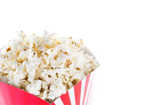 Popcorn Der Verpackung Gestreift Auf Weißem Hintergrund Kopierraum — Stockfoto