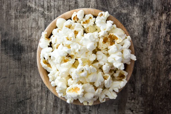 Popcorn Schale Auf Holztisch Ansicht Von Oben — Stockfoto